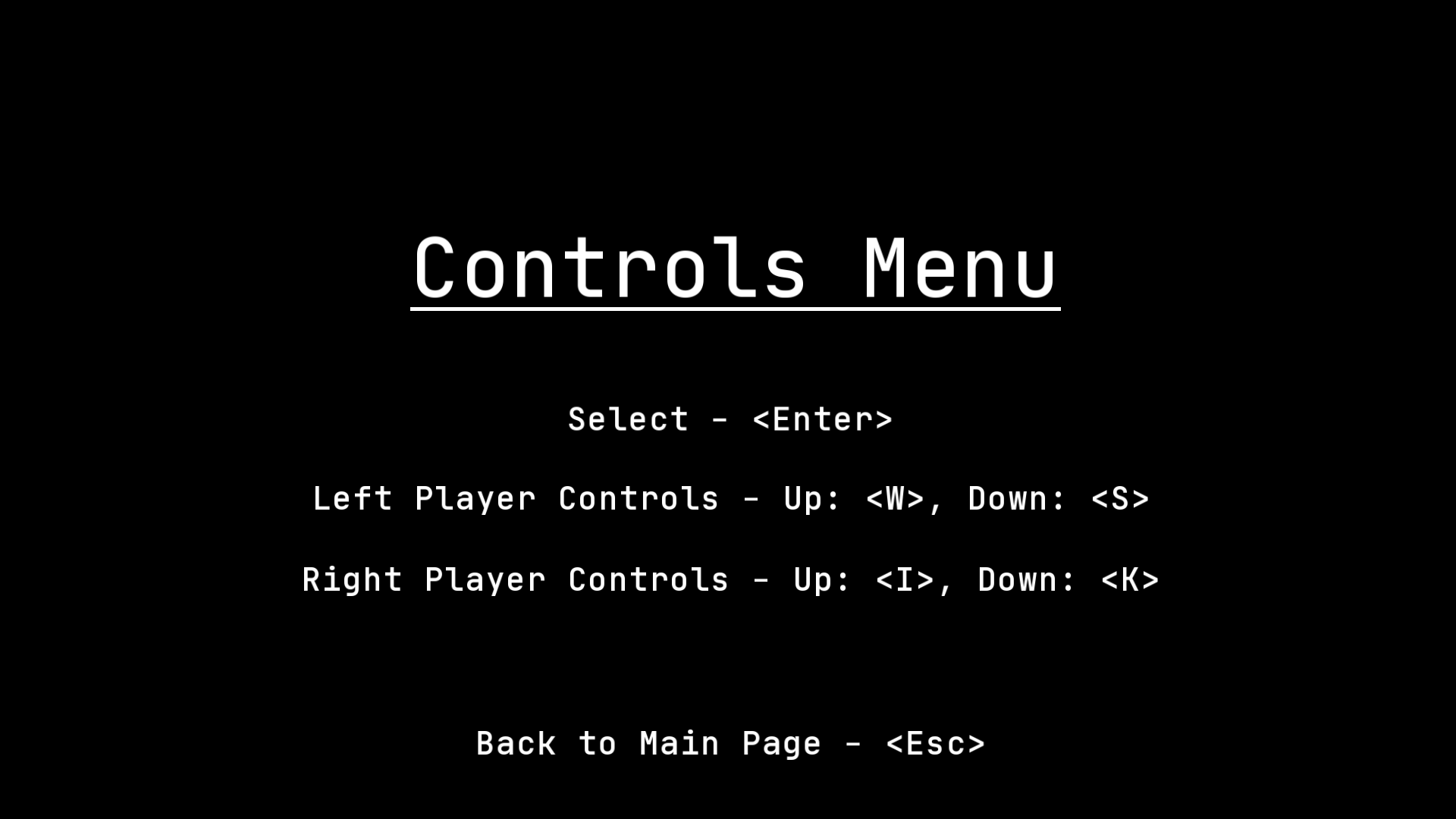 Control menu screenshot